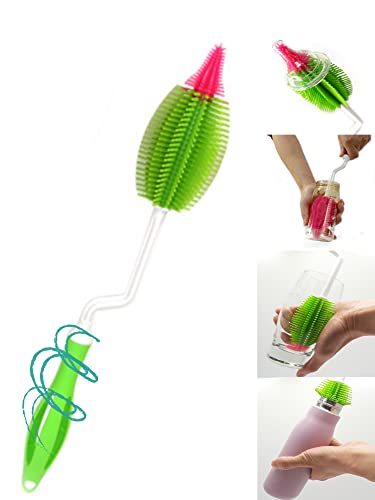 Image of Konstantie Silicone Baby Bottle Brush, Made in Korea, 14.1" Long, 2in1 Bottle Brush with rotatable Handle, for Water Bottles, Thermoses, Cups (Green, 1 Pack)