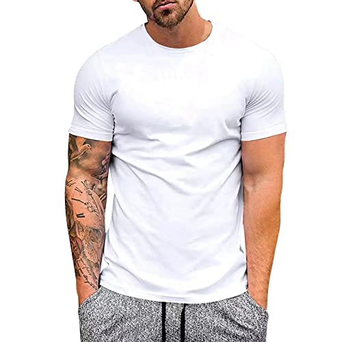 Camisetas Manga Corta Hombre Camiseta de Seda de Hielo Transpirable para Hombre, Camiseta de Manga Corta Ajustada, Moda de Verano, Cuello Redondo, Manga Corta (White, XXL)