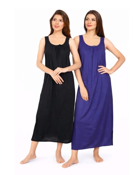 Image of Women's Sleeveless Maxi Night Dress, Spaghetti Strap Nighty, Comfortable Sleepwear Pack of 2