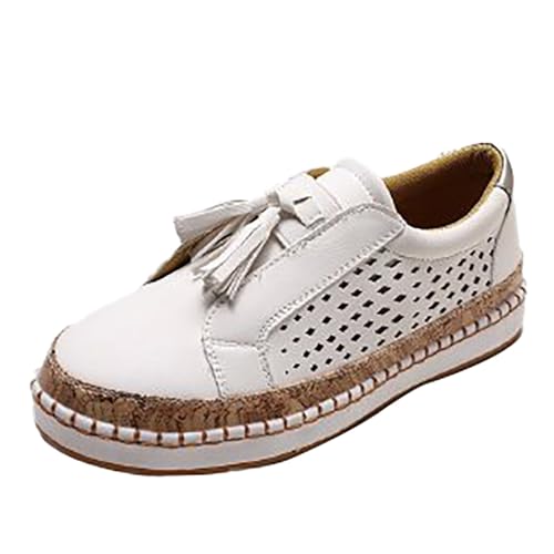 Genérico Campus Zapatillas Mujer Zapatillas De Mujer New para mujer Color sólido malla transpirable punta redonda con cordones parte superior plana Zapatillas Campus Zapatillas Doradas (White, 43)