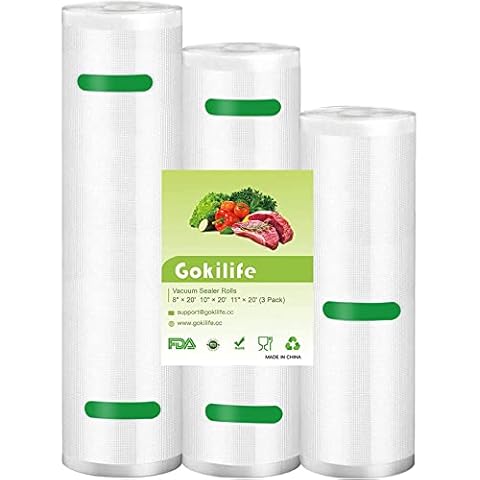 Gokilife Vacuum Sealer Bags, 3 Packs Vacuum Sealer Rolls 20x600cm 25x600cm 28x600cm Food Vacuum Bags Thick Embossed BPA Free Reusable Vacuum Food Sealer Bags for Food Storage Sous Vide Cooking Cover