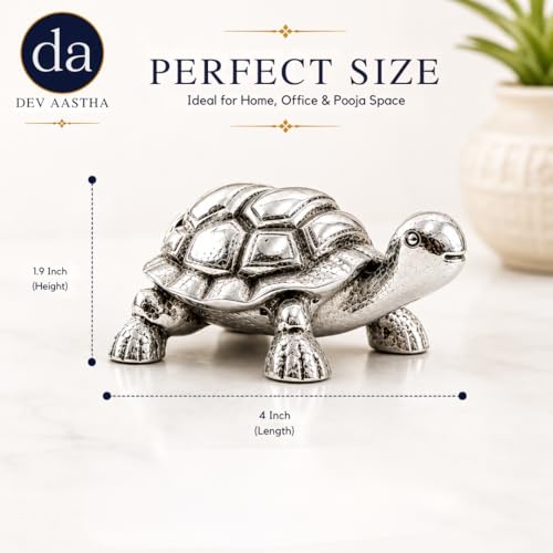 Image of 999 Silver-Plated Auspicious Tortoise, Turtle, Kachua, Showpiece (4 Inch) - Symbol of Stability, Longevity, Unwavering Career Growth, and Financial Good Fortune for Home and Office Decor