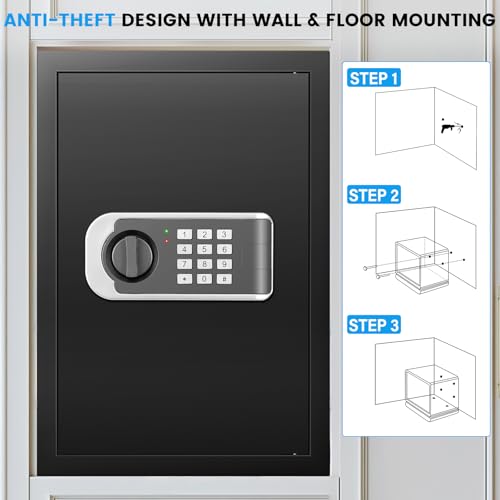 [19.7" Tall] Safe Box, 3.5 Cuft Home Safes with Fireproof Waterproof Bag, Security Digital Safe for Home with Programmable Keypad Keys, Smart Alert, Mute Mode, Anti-theft Document Safe for Valuables thumbnail 6