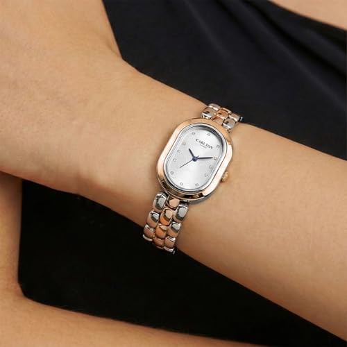 Image of Carlton London Women Cecil Analog Watch, Oval Dial, Stainless Steel Strap, Quartz Movement, 30M Water Resistant, Casual Wear
