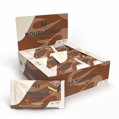 Myprotein Double Dough Brownie - Chocolate Chip, High Protein, High Fibre, Snack Bar with Cookie & Brownie Layers, Low Sugar, High Fibre, 12 x 60g Bars