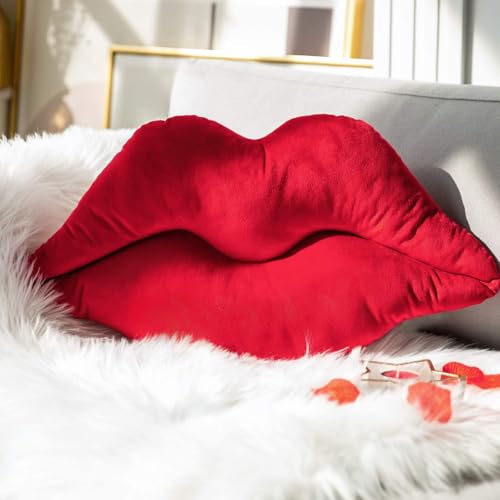 Red Lips Velvet Throw Pillow