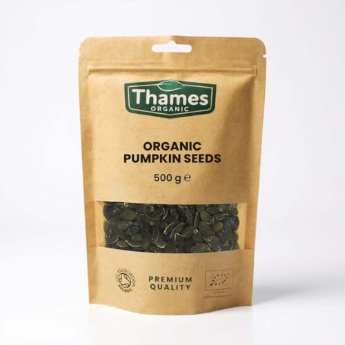 Organic Pumpkin Seeds 500g- of Nutritious & Delicious Seeds - No Additives, No Preservatives - Raw, Vegan, Non-GMO, Certified Organic - Great for Snacking, Baking, and Sprinkling - Thames Organic 500g