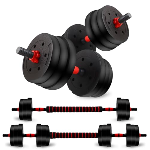 Adjustable Dumbbell Set, 40lbs Free Weights with Connector, Convertible Dumbbell Barbell Push-up Stand Set, 3 in 1 Home Gym Fitness Weight Set for Men/Women