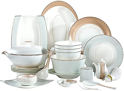Zestawy obiadowe Zestaw naczyń, Porcelana kostna 50-szt. Bankiet, Luksusowa zastawa stołowa z porcelany kostnej, Serwis dla 10 europejskich osób w stylu retro