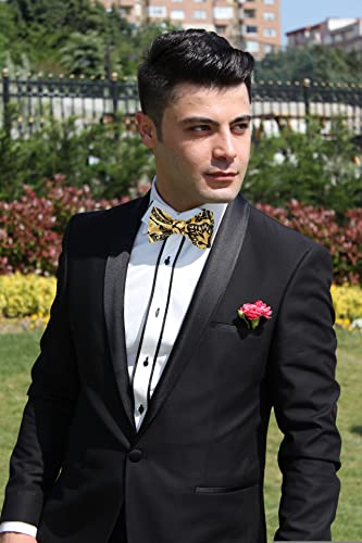Image of DiBanGu Silk Self-Tied Bowtie Jacquard Woven Bow Tie Set for Men