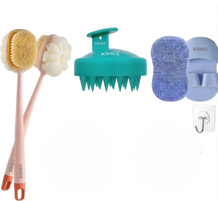 Image of KIMEE Bath Brush Set 3PCS - Exfoliating Body Scrubber with Soft Bristles, Silicone Face Cleansing Brush & Scalp Massager, Deep Cleaning Shower Tools for Men & Women, Spa Skin Care Kit