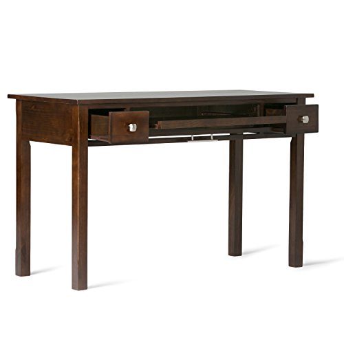 Image of SIMPLIHOME Avalon Writing Desk - 47 Inch Wide Solid Wood Desk in Brunette Brown, Contemporary Home Office Computer Table for Workspace or Study with 2 Drawers and Flip-Down Keyboard Tray