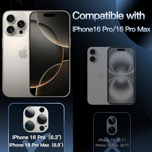 Image of JETech Camera Lens Protector for iPhone 16 Pro 6.3-Inch and iPhone 16 Pro Max 6.9-Inch, Full Coverage 9H Tempered Glass Ring Cover, Matte Metal Plate, Case Friendly, 1-Pack (Natural Titanium)