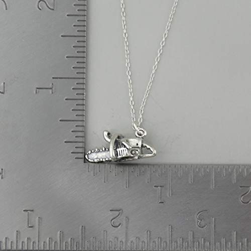 FashionJunkie4Life Sterling Silver 3 Dimensional Chainsaw Charm Necklace, 18