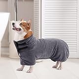 PETTOM Hundebademantel, Bademantel Hund Extra Saugfähig, Hunde Bademantel Mikrofaser Schnelltrockend, Hundetrockenmantel für Große Hunde (L, Grau)