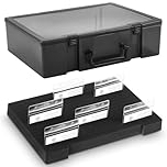 Chunful 1 Pc Name Tag Holder with Case, Foam Name Badge Storage Tray Holds 48 Badges ID Badge Tray Organizer for Desk Classroom Office School, 14 x 10.6 x 4 in (Black)