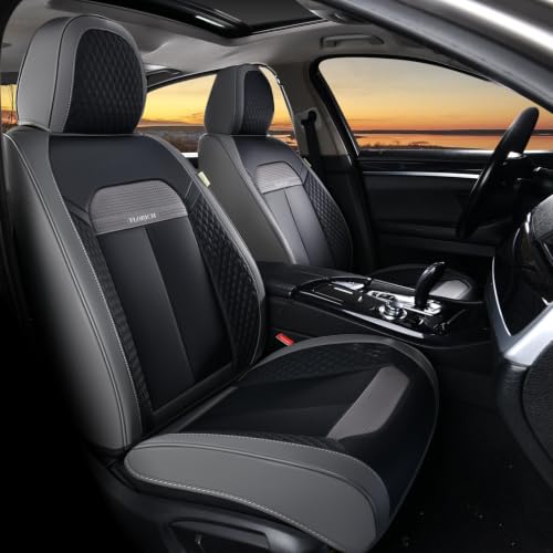 Image of FLORICH Full Set Car Seat Covers, Breathable Waterproof Nappa Leather Seat Covers, Gary Seat Covers, Automotive Interior Cover Universal for Cars SUV Truck Sedan - Gary&Black