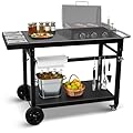 Wanchao Black Cast Iron 2-Shelf Grill Cart with Wheels,Heavy Duty Pizza Oven Stand for Blackstone Ninja,Outdoor Cooking Station with Durable Tabletop