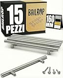 BAILROP Maniglie per Mobili da Cucina 160MM (15 pezzi) - Maniglie Cucina Inox - Ricambi e Maniglie per Mobili da Cucina Argentate