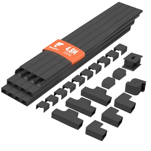 shinfly 4,8 m Canaleta Cables Pared Adhesivo Negro, Calha para Cabos, Canaleta Cables, Cubre Cables Pared para Todos los Cables de Alimentación en el Hogar o en la Oficina - 15 mm x 10 mm