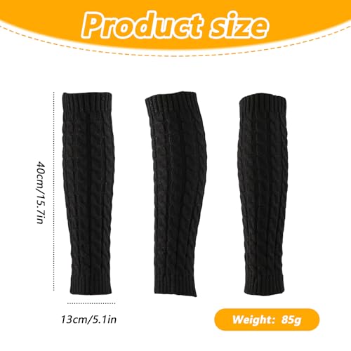 Image of QUUPY 1 Pair Black Knit Knitted Leg Warmer Knee High Winter Thermal Warm Long Boot Socks Women Footless Socks for Yoga Ballet Dance