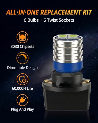 Image of WLJH Ice Blue T10 194 LED Bulb with Twist-Lock Sockets for Dash Cluster | 3030 SMD, 200lm, Dimmable, PC194 PC168 PC195, License Plate, Trunk, Side Marker, Parking Instrument Light, 6-Pack