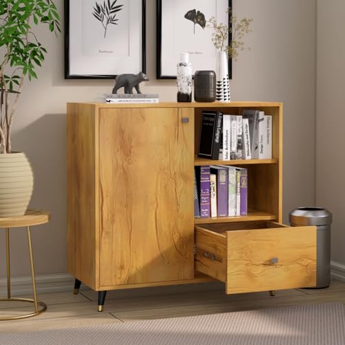 Image of Bniture Bookshelf for Home with 2 Open Shelf & Drawer | Engineered Wood Book Shelf for Home Display Rack | Multipurpose Bookcase Organizer for Living Room, Bedroom & Office | Giant Wood