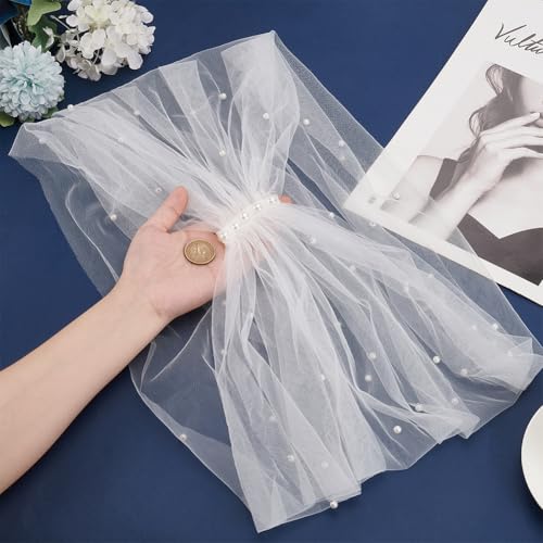 MAYJOYDIY S Size Bridal Cloak Pearls Wedding Cape White Tulle Shawls Detachable Pearl Capes Wedding Short Shawl3