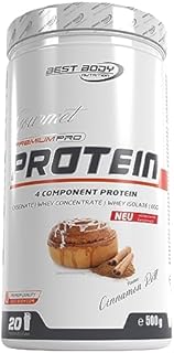 Best Body Nutrition Gourmet Premium Pro białko, cynamon roll, 4-składnikowy koktajl proteinowy: kaszeinowy, koncentrat Whey Isolat, białko jajka, puszka 500 g