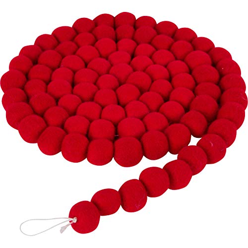 Orchid & Ivy 7 Foot Red Wool Felt Ball Pom Pom Garland W/ 85 Felt Balls - Retro Vintage Christmas Tree Decor Holiday Party Swag Banner Decoration For Wall, Crafts, Kids Room #TOP24