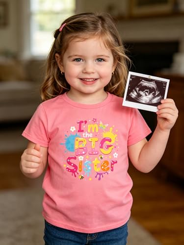 Image of Funnycokid Big Sister Shirts for Girls Pregnancy Announcement Toddler Promoted to T-Shirt 1-7 Years