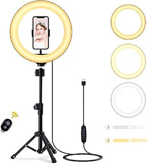 Ring Light 10" with 8" Extended Tripod Stand & Phone Holder for YouTube Video, Camera Led Ring Light for Streaming, Makeup, Selfie Photography Compatible with iPhone Android