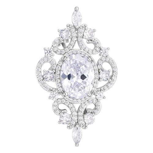 SELOVO Vintage Style Wedding White Oval Zircon Crystal Wedding Pin Brooch Rose Gold Tone
