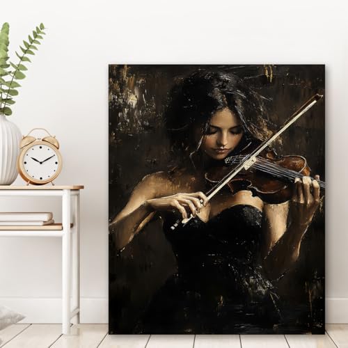 Tableau de fille au violon vintage grand format pour habiller un grand mur vide