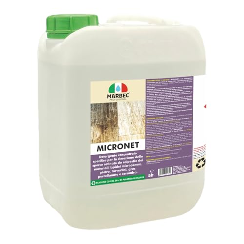 MARBEC MICRONET 5LT Detergente specifico per rimuovere lo sporco da calpestio dai materiali lapidei microporosi, come pietre, travertini e gres porcellanato.