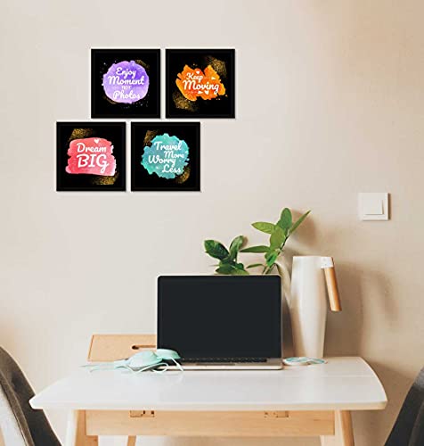 Image of ArtX Paper Motivational Quotes Keep Moving Wall Art Painting, Framed Paintings For Home Office Decor 20 X 20 inches (Combined), 10.0 X 10.0 each, Multicolor Posters With Frame, Set of 4
