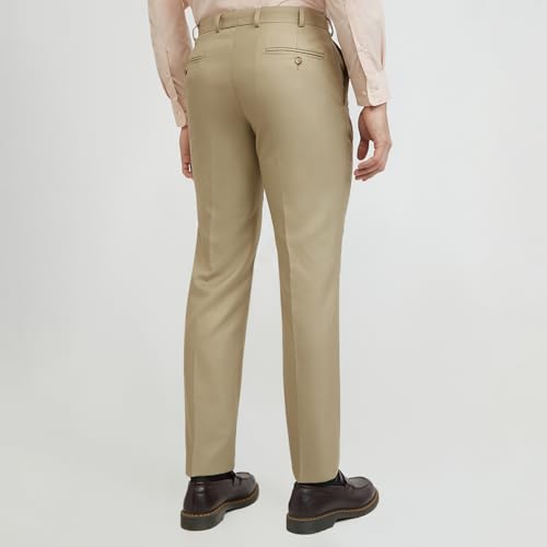 Image of Park Avenue Men Smart Fit Structure Pattern Polyester Blend Flat Front Formal Trouser