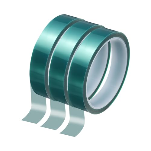 Image of HARFINGTON 3 Rolls High Temperature Masking Tape 4 /5 inch x108ft(20mmx33m) 0.05mm Thick PET Film Silicone Adhesive Heat Resistant Tapes for Heat Press Anodizing Circuit Board, Dark Green