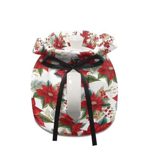 Image of Tea Cosy Christmas Poinsettia Flower Tea Pot Dust Cover, Floral Kitchen Teapot Cover with Insulation Pad Washable Tea Kettle Dust Cover Christmas Decorations for Kitchen Tabletop