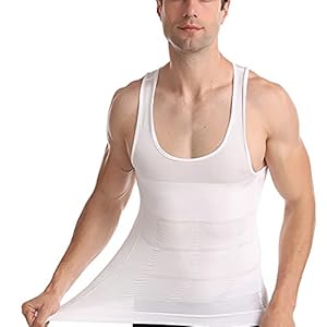 Mannen Afslanken Hesje Body Shaper Platte Buik Shapewear T-shirt Elastisch Onderhemd (Color : White, Size : XXL)