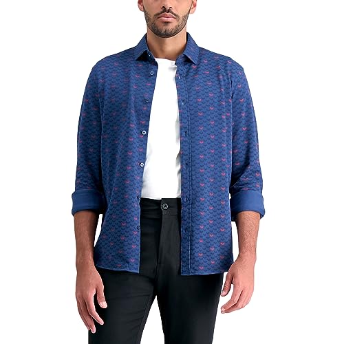 Chemise manches longues Haggar en coton haut de gamme imprimé bleu marine de taille M