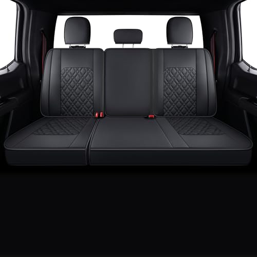 Image of LUCKYMAN CLUB F150 Full-Set Seat Covers J03-Q3 with Waterproof Faux Leather, Fit 2015-2026 Ford F150 and 2017-2026 F250 F350 F450 (Full Set, Black)