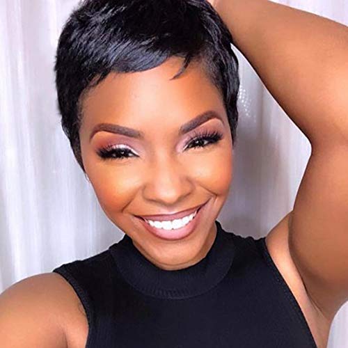 RUISENNA Short Hair Wigs for Black Woman Natural Straight Pixie Cut Wigs 100% Heat Resistant Fiber black Synthetic Wig