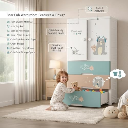 Image of LERIMO Plastic Wardrobe for Clothes | Portable Foldable Wardrobe Almirah for Bedroom | Kids & Baby Clothes Storage Cupboard | Collapsible Plastic Storage Cabinet | Almirah for Kids Clothes