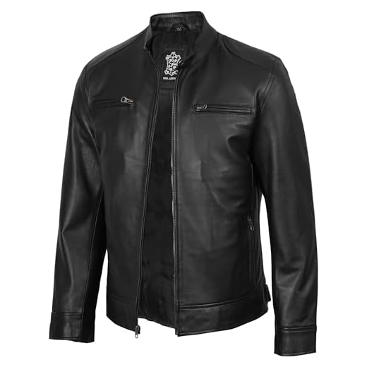 fjackets Jaqueta masculina de couro de motociclista - Jaqueta masculina de couro legítimo de pele de cordeiro macia vintage elegante, Jaqueta masculina de couro preta Dodg, XGG