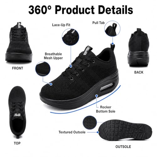 Image of Womens Platform Wide Walking Shoes Breathable Sneakers with Air Cushion Sole for Women, Lace-Up Width Shoe for Travel