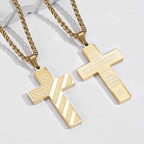 DuoDiner Silver Cross Necklace Pendant for Men Boys Stainless Steel American Flag Chain Bible Verse John 3:16 First Communion Confirmation Gift - Image 2