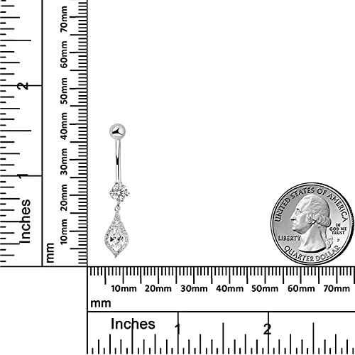Image of AVORA 10K Gold Simulated Diamond CZ Teardrop Dangle Belly Button Ring Body Jewelry (14 Gauge)
