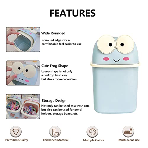 Image of Mini Frog Polypropylene Trash Can, Blue, 0.5 Gallon Capacity, 5.9 x 5.9 x 7.48 Inches