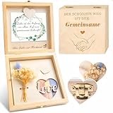 Geldgeschenk Hochzeit Holz, Hochzeitsgeschenke für Brautpaar mit Geschenkbox, Trockenblumen, Hochzeitskarte, Kreative Geldgeschenk Verpackung und Hochzeitsgeschenk Ideen für Geld Wedding